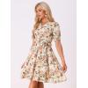 imageAllegra K Womens Vintage Peter Pan Collar High Waist Flowy Midi Puff Sleeve Floral DressBeige Pink