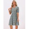 imageAllegra K Womens Vintage Peter Pan Collar High Waist Flowy Midi Puff Sleeve Floral DressGrey Blue