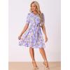 imageAllegra K Womens Vintage Peter Pan Collar High Waist Flowy Midi Puff Sleeve Floral DressPurple