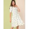 imageAllegra K Womens Vintage Peter Pan Collar High Waist Flowy Midi Puff Sleeve Floral DressWhite