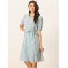 imageAllegra K Womens Vintage Peter Pan Collar High Waist Flowy Midi Puff Sleeve Floral DressWhite Floral