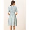 imageAllegra K Womens Vintage Peter Pan Collar High Waist Flowy Midi Puff Sleeve Floral DressWhite Floral