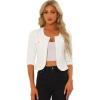 imageAllegra K Denim Jacket for Womens Collarless 2024 Cardigan 34 Sleeve Crop Jean JacketsWhite