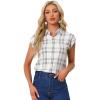 imageAllegra K Womens Summer Plaid Tops Casual Short Sleeves Western Button Down ShirtPurplewhite