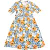 imageAllegra K Womens Vintage Peter Pan Collar High Waist Flowy Midi Puff Sleeve Floral DressOrange Blue