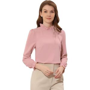 imageAllegra K Womens Elegant Long Sleeve Blouse Ruffle Tie Neck Business Work TopPink