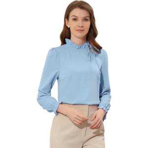 imageAllegra K Womens Elegant Long Sleeve Blouse Ruffle Tie Neck Business Work TopSky Blue