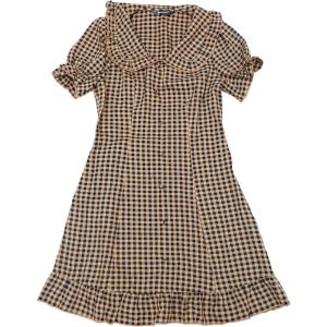 imageAllegra K Womens Gingham Checks Ruffled Peter Pan Collar 1960s Mini DressDark Brown