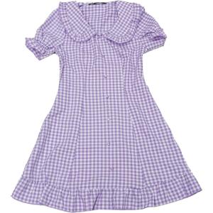 imageAllegra K Womens Gingham Checks Ruffled Peter Pan Collar 1960s Mini DressLight Purple