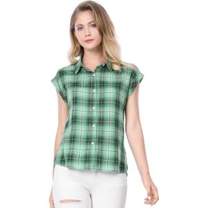imageAllegra K Womens Summer Plaid Tops Casual Short Sleeves Western Button Down ShirtGreen