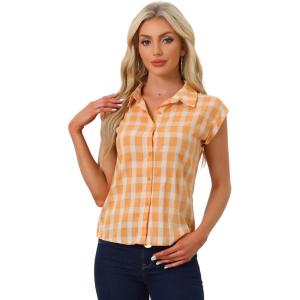 imageAllegra K Womens Summer Plaid Tops Casual Short Sleeves Western Button Down ShirtOrange