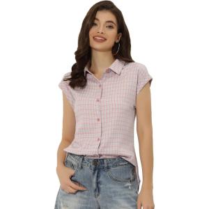 imageAllegra K Womens Summer Plaid Tops Casual Short Sleeves Western Button Down ShirtPinks