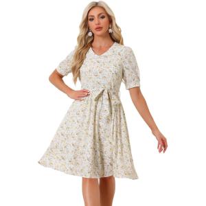 imageAllegra K Womens Vintage Peter Pan Collar High Waist Flowy Midi Puff Sleeve Floral DressLight Yellow