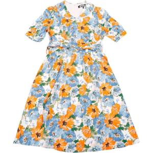 imageAllegra K Womens Vintage Peter Pan Collar High Waist Flowy Midi Puff Sleeve Floral DressOrange Blue