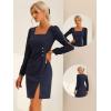 imageAllegra K Elegant Dresses for Womens Ruched Side Contrast Panel Long Sleeve Square Neck DressDark Blue