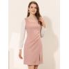 imageAllegra K Elegant Dresses for Womens Ruched Side Contrast Panel Long Sleeve Square Neck DressPink