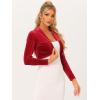 imageAllegra K Long Sleeve Shrug Top for Womens Lapel Collar Velvet Christmas Open Front Cropped CardiganRed