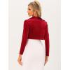 imageAllegra K Long Sleeve Shrug Top for Womens Lapel Collar Velvet Christmas Open Front Cropped CardiganRed