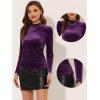 imageAllegra K Metallic Velvet Top for Womens Puff Long Sleeve Mock Neck Vintage Christmas Glitter TShirtDark Purple