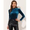 imageAllegra K Metallic Velvet Top for Womens Puff Long Sleeve Mock Neck Vintage Christmas Glitter TShirtPeacock Blue