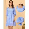 imageAllegra K Square Neck for Womens 34 Sleeve Ruffle Smocked Plaid Above Knee DressLight Blue