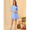 imageAllegra K Square Neck for Womens 34 Sleeve Ruffle Smocked Plaid Above Knee DressLight Blue