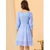 imageAllegra K Square Neck for Womens 34 Sleeve Ruffle Smocked Plaid Above Knee DressLight Blue