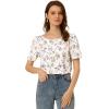 imageAllegra K Womens 2023 Floral Blouse Round Neck Short Sleeve Summer TopWhite