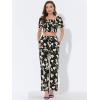 imageAllegra K Womens Beach Outfit Ruffle Smocked Crop Tops Tie Waist Floral Pants SetBlack