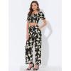 imageAllegra K Womens Beach Outfit Ruffle Smocked Crop Tops Tie Waist Floral Pants SetBlack