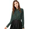 imageAllegra K Womens Printed Long Sleeve Piped Button Down Office ShirtGreen