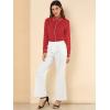 imageAllegra K Womens Printed Long Sleeve Piped Button Down Office ShirtRed