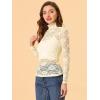imageAllegra K Womens See Through Long Sleeve Turtleneck Sheer Floral Lace Blouse TopBeige