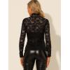 imageAllegra K Womens See Through Long Sleeve Turtleneck Sheer Floral Lace Blouse TopBlack
