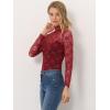 imageAllegra K Womens See Through Long Sleeve Turtleneck Sheer Floral Lace Blouse TopBurgundy