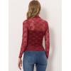 imageAllegra K Womens See Through Long Sleeve Turtleneck Sheer Floral Lace Blouse TopBurgundy
