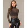 imageAllegra K Womens See Through Long Sleeve Turtleneck Sheer Floral Lace Blouse TopCoffee