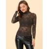 imageAllegra K Womens See Through Long Sleeve Turtleneck Sheer Floral Lace Blouse TopCoffee