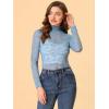 imageAllegra K Womens See Through Long Sleeve Turtleneck Sheer Floral Lace Blouse TopDusty Blue