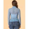 imageAllegra K Womens See Through Long Sleeve Turtleneck Sheer Floral Lace Blouse TopDusty Blue