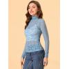 imageAllegra K Womens See Through Long Sleeve Turtleneck Sheer Floral Lace Blouse TopDusty Blue