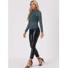 imageAllegra K Womens See Through Long Sleeve Turtleneck Sheer Floral Lace Blouse TopGrey Blue