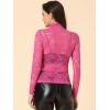 imageAllegra K Womens See Through Long Sleeve Turtleneck Sheer Floral Lace Blouse TopHot Pink