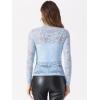 imageAllegra K Womens See Through Long Sleeve Turtleneck Sheer Floral Lace Blouse TopLight Blue