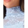 imageAllegra K Womens See Through Long Sleeve Turtleneck Sheer Floral Lace Blouse TopLight Blue