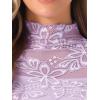 imageAllegra K Womens See Through Long Sleeve Turtleneck Sheer Floral Lace Blouse TopLight Purple