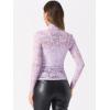 imageAllegra K Womens See Through Long Sleeve Turtleneck Sheer Floral Lace Blouse TopLight Purple