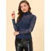 imageAllegra K Womens See Through Long Sleeve Turtleneck Sheer Floral Lace Blouse TopNavy Blue