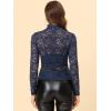 imageAllegra K Womens See Through Long Sleeve Turtleneck Sheer Floral Lace Blouse TopNavy Blue