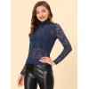 imageAllegra K Womens See Through Long Sleeve Turtleneck Sheer Floral Lace Blouse TopNavy Blue